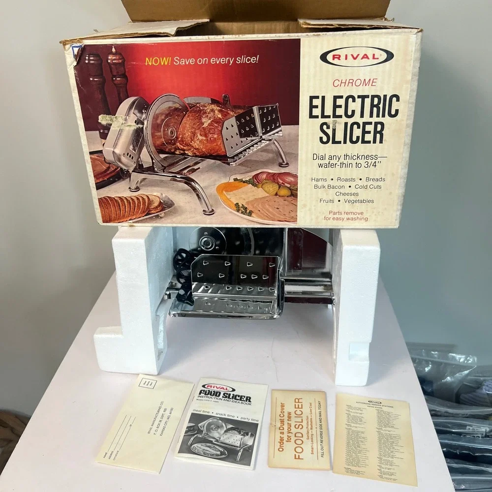 Rival Electric Food Slicer 1101E Chrome Vintage Deli Meat Slicer USA Made TESTED